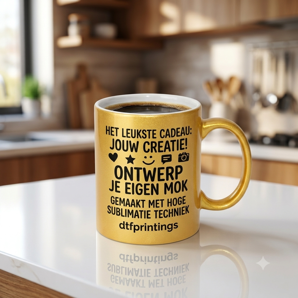 Mat goude glitter gepersonaliseerde mokken 330 ML