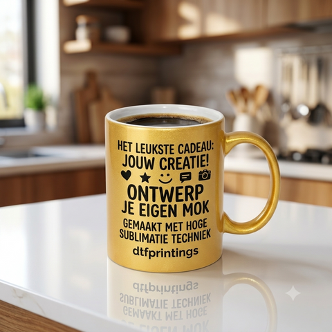 Mat goude glitter gepersonaliseerde mokken 330 ML