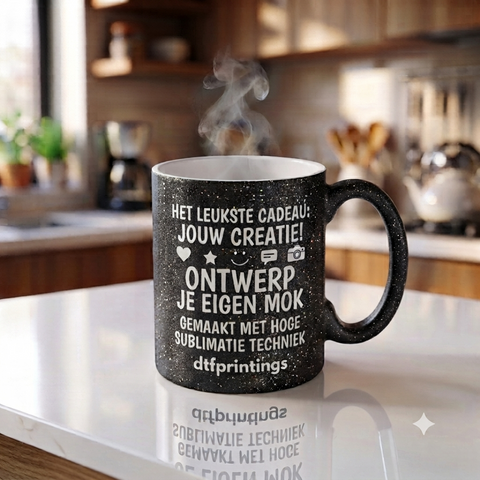 Mok Mat Zwart Glitter gepersonaliseerde 330 ml
